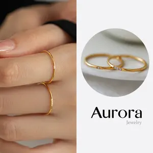 【AURORA】Cincin Tipis Wanita｜Cincin Zirconium Model Minimalis Harian