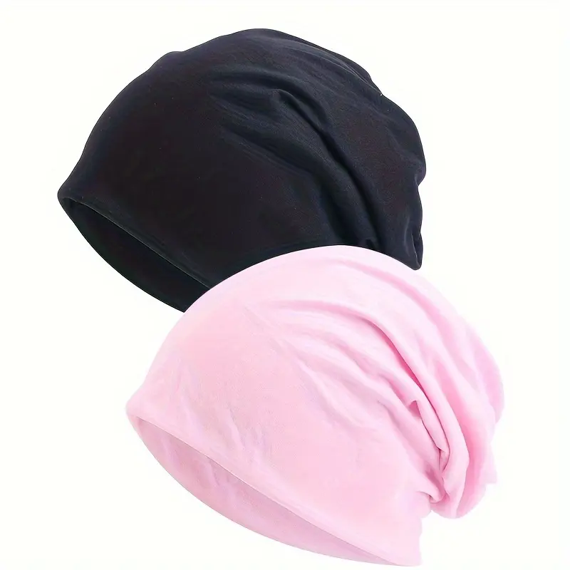 2pcs Soft Polyester Slouchy Beanie Hats for Women - Stretchy, Breathable Ear Warmer Headscarf Caps in Black & Gray - Hand Washable, Ideal for Postpartum Recovery & Chemo Patients 8
