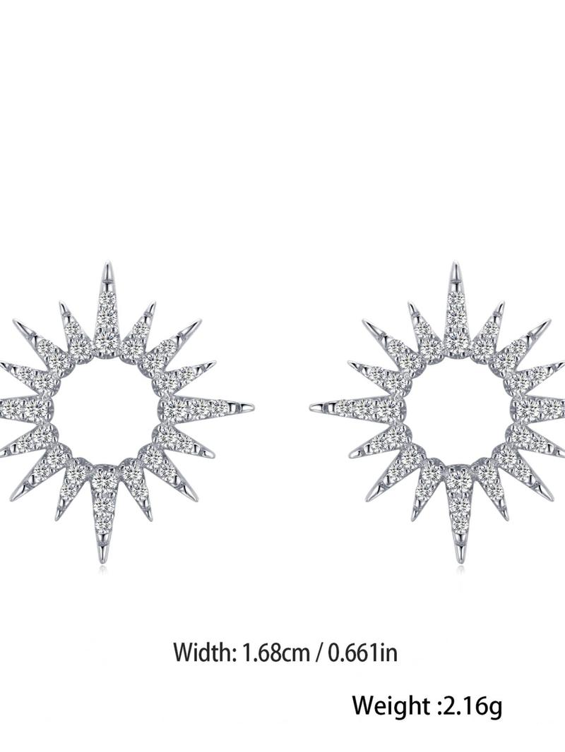 Product Introduction of 925 Sterling Silver Fashion Sun Flower Shape Artificial Zircon Decor Stud Earrings, Elegant Jewelry for Women, Trendy All-match & Exquisite Jewelry for Birthday Gift 1