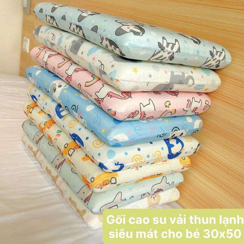 Gối cao su non cho bé vải thun lạnh mềm mại siêu mát cho bé từ 1 - 8 tuổi size 30 x 50 cm