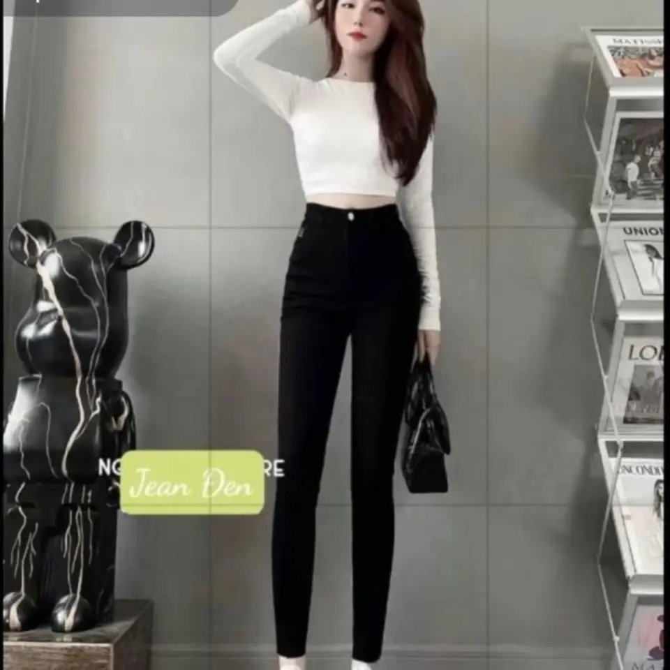 Quần Jean Đen Lưng Cao Trơn 1Nút Co Giãn Thoải Mái Đủ Size (38-75kg)