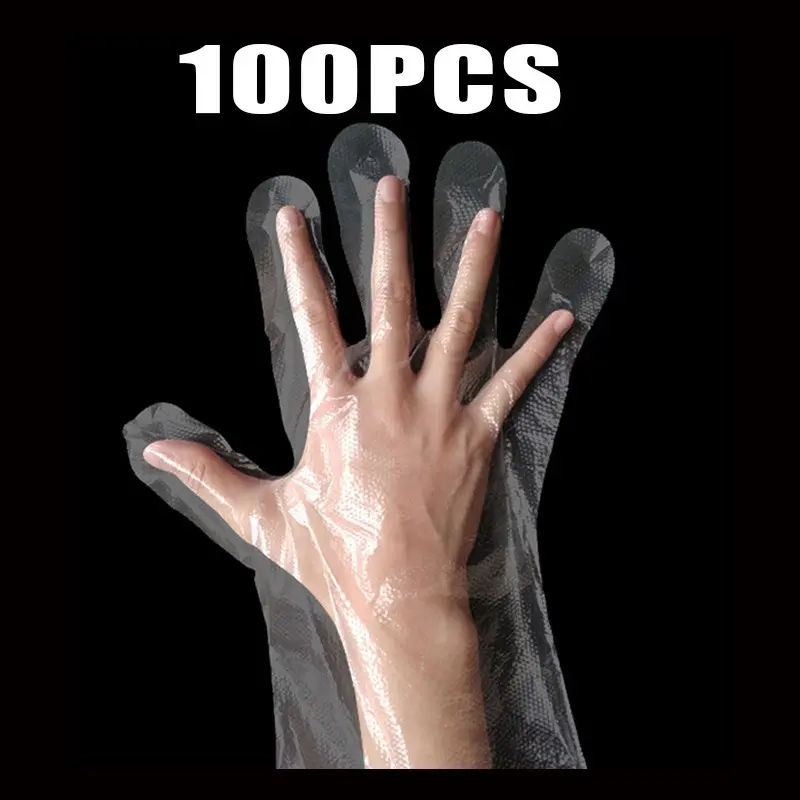 100PCS Food Plastic Gloves Disposable Transparent Eco-friendly Gloves Restaurant Kitchen BBQ Food Gloves Fruit Vegetable Gloves Hand Black