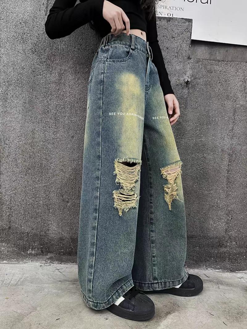 Product Introduction of Quần Jean Xuông Rách SEE Cạp Chun Cho Bé Gái Ong Women Dáng Suông Sz 11-15 Hàng Việt Nam Pants dài 14