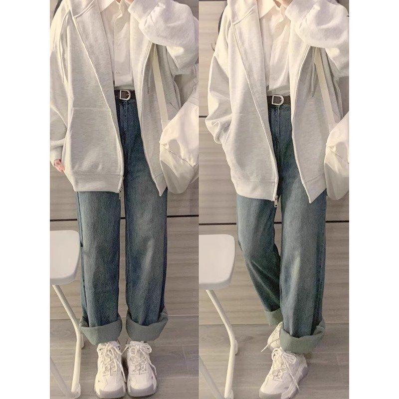 Áo Len Cardigan Có Mũ Trùm Đầu, In Bút Chì Màu, Dành Cho Nữ, Dáng Rộng Vừa Vặn, Lót Lông Cừu / Phần Mỏng, Áo Khoác Có Khóa Kéo, Hợp Xu hướng, Thích Hợp Cho Mùa Xuân Và Mùa Thu 1