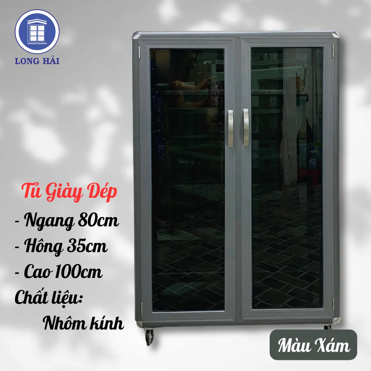 Tủ giày dép nhôm 80 x 35 x 110 cm kính sang trọng, tiết kiệm không gian, Đã lắp ráp