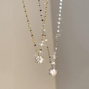 Vòng Cổ Thép Titan Zirconium Kim Cương Giả Lung Linh Đơn Sáu Chấu, Cao Cấp, Dành Cho Phụ Nữ, Giá Cả Phải Chăng, Thiết Kế Lãng Mạn, Vòng Cổ Kim Cương, Dây Chuyền Xương Đòn Đơn Giản