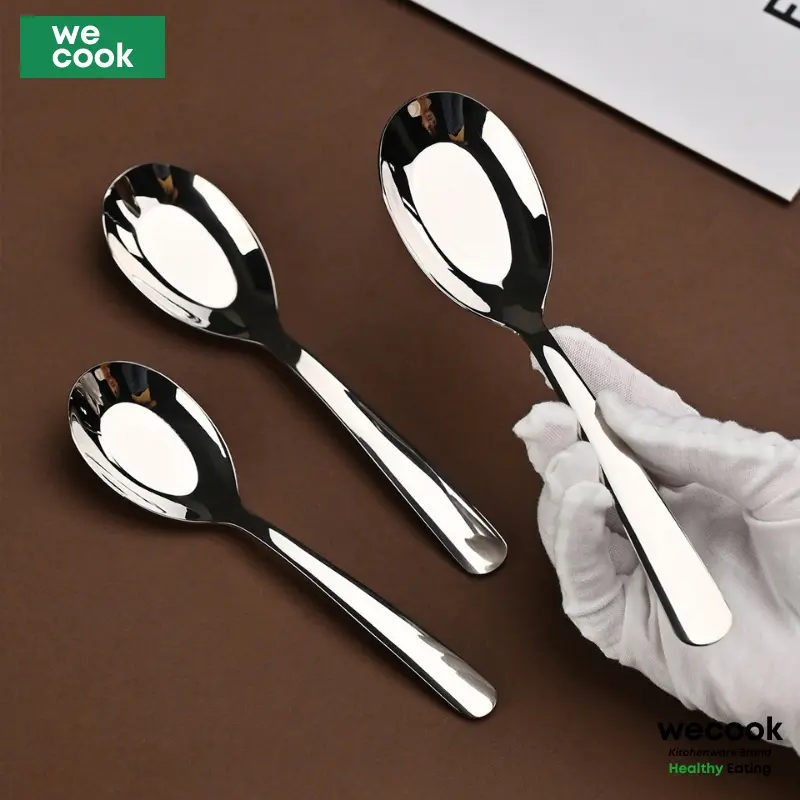 Thìa Inox 304 ăn cơm, phở lòng sâu cán dài trơn WECOOK cao cấp sáng bóng bền đẹp (BA39) 0