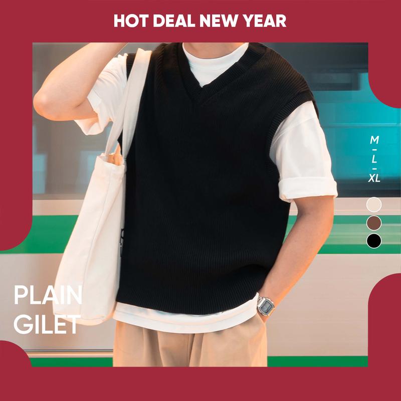 Áo Plain Gilet Guy's Closet Dày Dặn Mềm Mại  - Áo Len Gile Nam Nữ Phong Cách Thanh Lịch, Hàn Quốc Menswear