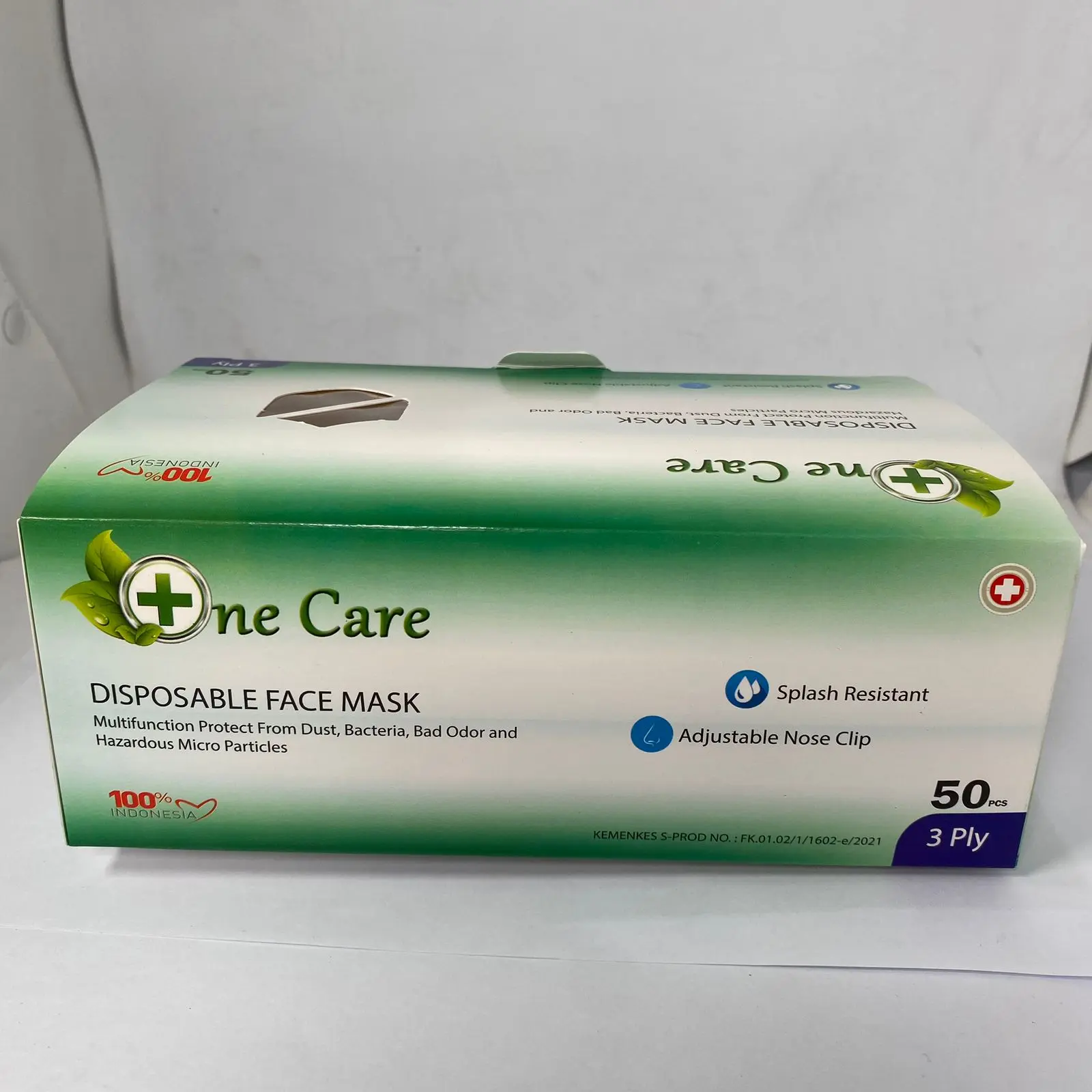One Care Masker Mulut Earloop Disposable Warna Biru 3PLY 1 Box Paket Isi 50pcs untuk Dewasa & Remaja Anti Debu Bakteri