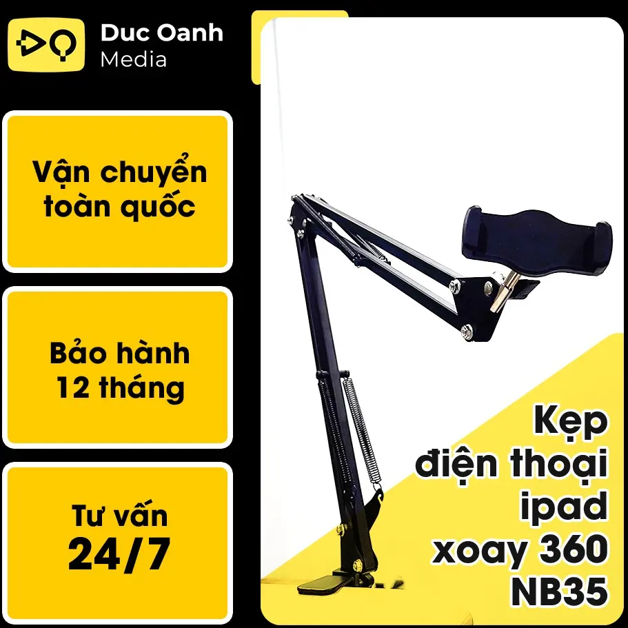 Kẹp điện thoại đầu giường gắng bàn giá đỡ livetream chụp ảnh quay hình vieo xoay 360 NB35 Kem Phụ Kiện