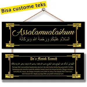 ASSALAMUALAIKUM Hiasan Dinding Islam Kaligrafi Pajangan Rumah Shabby Gantungan dobel Pintu Wall Decor hitam Kayu