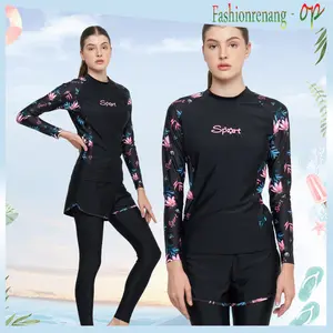 Fashionrenang - OP 31012-2 Baju Renang Wanita Dewasa Muslim Dua Piece Lengan Panjang Spandex Lycra Nyaman Elastis Cup Bra Dapat Dilepas