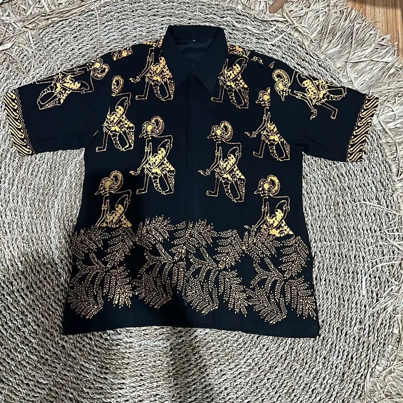 Kemeja pendek Batik wayang daun Rayon Pria Casual 3