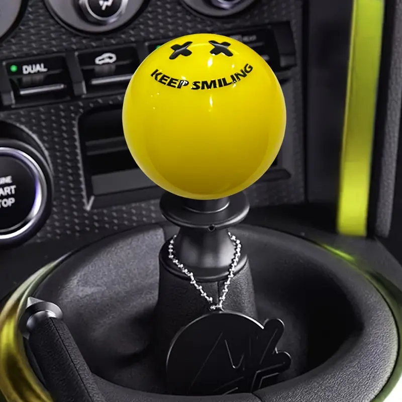 JDM Car Gear Shift Knob - Yellow joyful Face Design, Acrylic Material, Fits Most Manual Transmission Vehicles, Includes Adapter for Easy Installation, Car Interior Upgrade | Cheerful Car Accessory | Acrylic Gear Knob 1