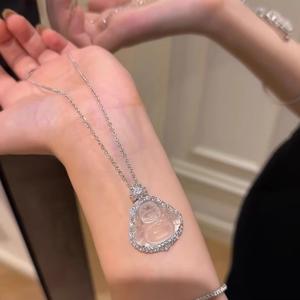 Smiling Buddha Necklace # New Elegant Light Luxury Big Belly Buddha Imitation Chalcedony Pendant High-End Clavicle Chain