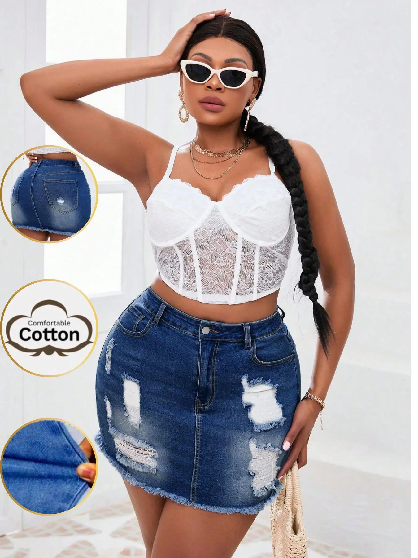 Women's Distressed Denim Skirt, Fashion Casual Ripped Short Skirt for Daily Outdoor Wear, Ladies Cotton Bottoms for Summer