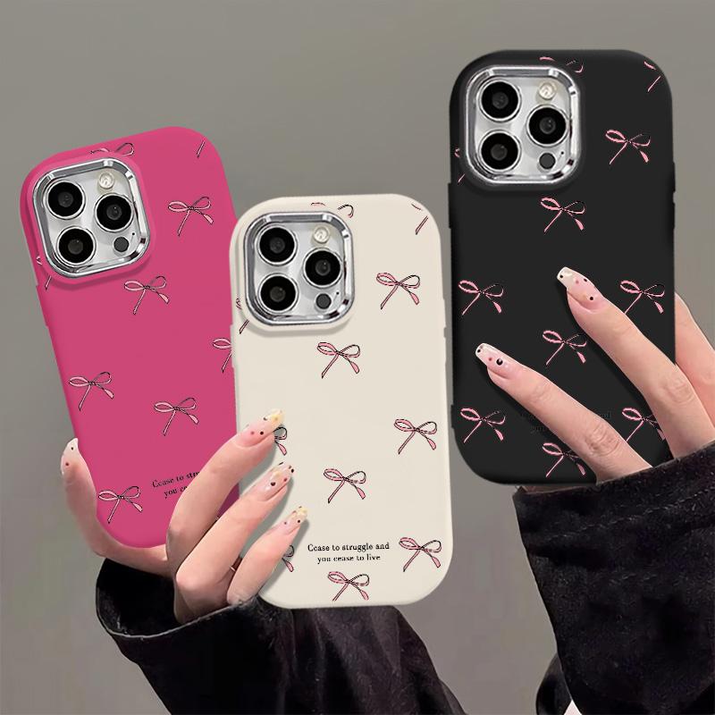 Vỏ IPhone nơ hồng toàn màn hình, chống sốc, bảo vệ camera, cao cấp, mềm, mờ, IP 16/15/14/13/12/11/ Pro / Max / X /XS/ XR / XSMAX / 7 / 8 / Plus