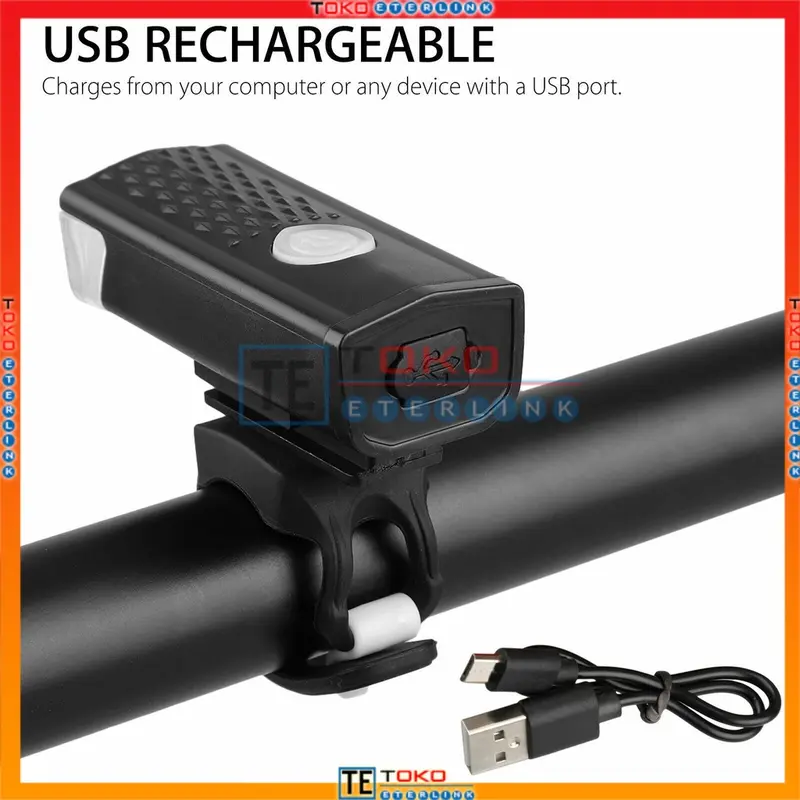 Lampu Depan Sepeda CREE LED 300LM Anti Air Dapat Diisi Ulang Dengan USB Outdoor 2