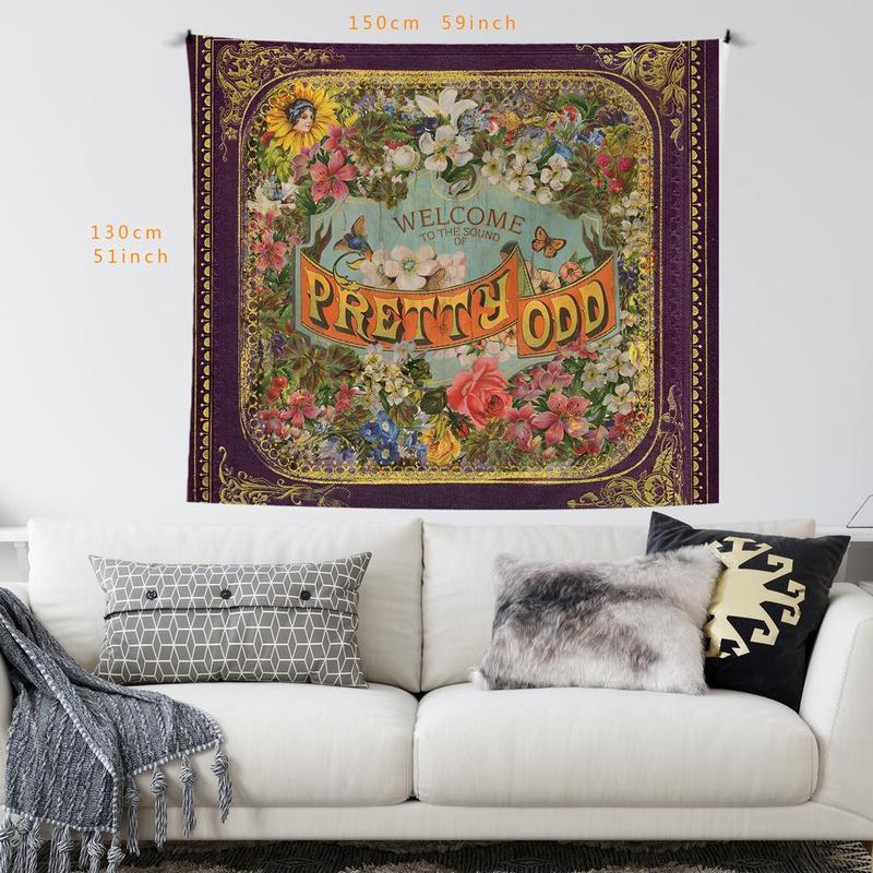 Vintage Letter & Flower & Border Pattern Tapestry, Aesthetic Classical Creative Wall Hanging Decor, Wall Art Decor for Home Living Room Bedroom Gallery Dinning Room 6