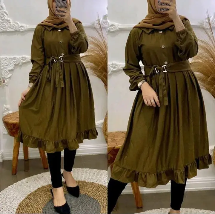 asf tunik pakian wanita terbaru 2024 terbaru tunik virall tiktok Airflow Muslim Atasan Panjang Crinkle Kancing 1