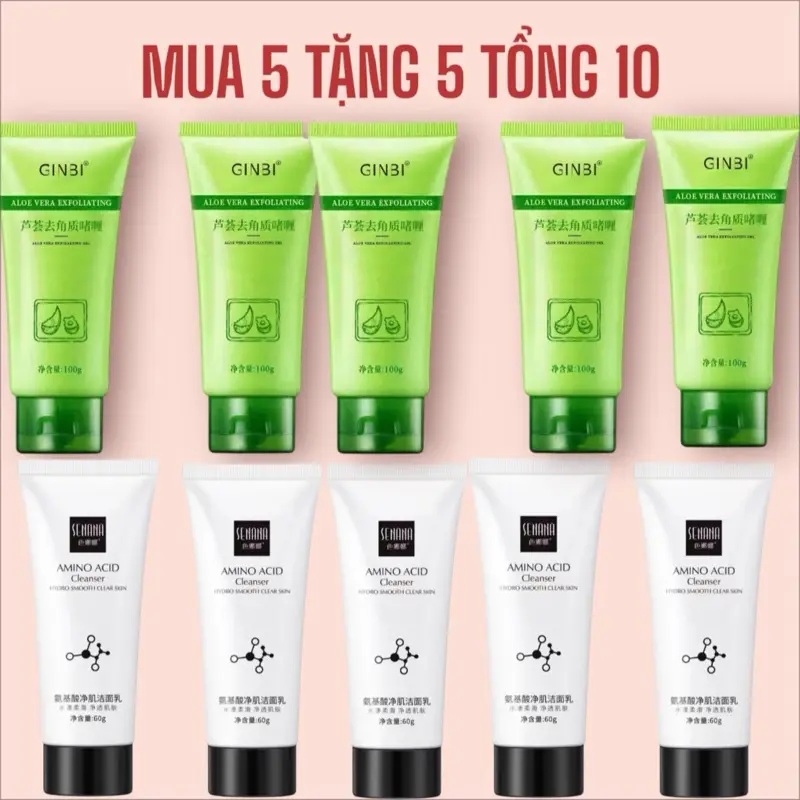 COMBO 10 Tuýp Mua 5 Tuýp Sữa Rửa Mặt Senna Làm Sạch Bụi Bẩn TẶNG 5 TUÝP Tẩy Tế Bào Chết Ginbi Chiết Xuất Từ Nha Đam Skincare Làm Đẹp