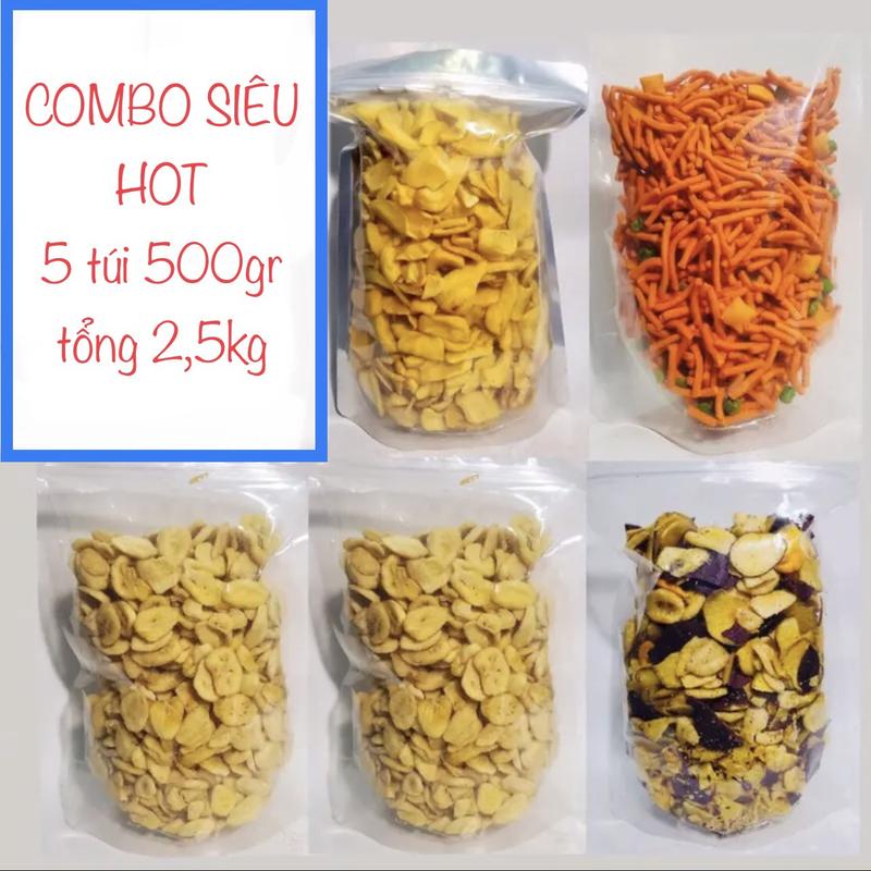  COMBO SIÊU HOT :  500GR mít sấy vỡ+ 1kg thập cẩm sấy vỡ + 500gr chuối sấy B+ 500gr bimbim que đậu hà lan NATURE FOOD  Snack Ăn Vặt 