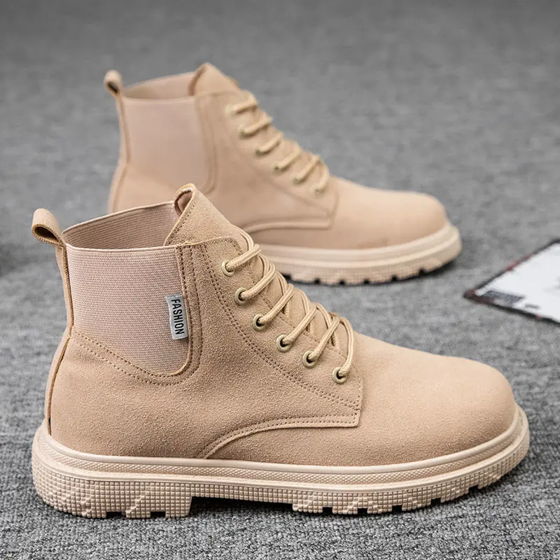 Giày Nam, Màu Trắng Và Cao Cổ, Cỡ Nhỏ Boot Công Nhân, Thích Hợp Cho Mùa Thu Và Mùa Đông, Màu Đen, Làm Bằng Da, Hàng Mới Về 2024 3