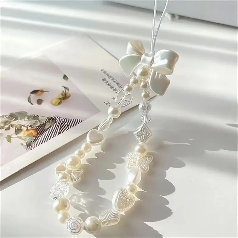 Dây Chuyền Điện Thoại, Phong Cách Hàn Quốc, Thiết Kế Nơ Trái Tim Quyến Rũ Dễ Thương, Dành Cho Phụ Nữ Và Trẻ Em Gái, 1 / 2 Cái, Dây Đeo Trang Sức Điện Thoại, Dây Đeo Buộc Đính Cườm, Phụ Kiện Dây Treo 2