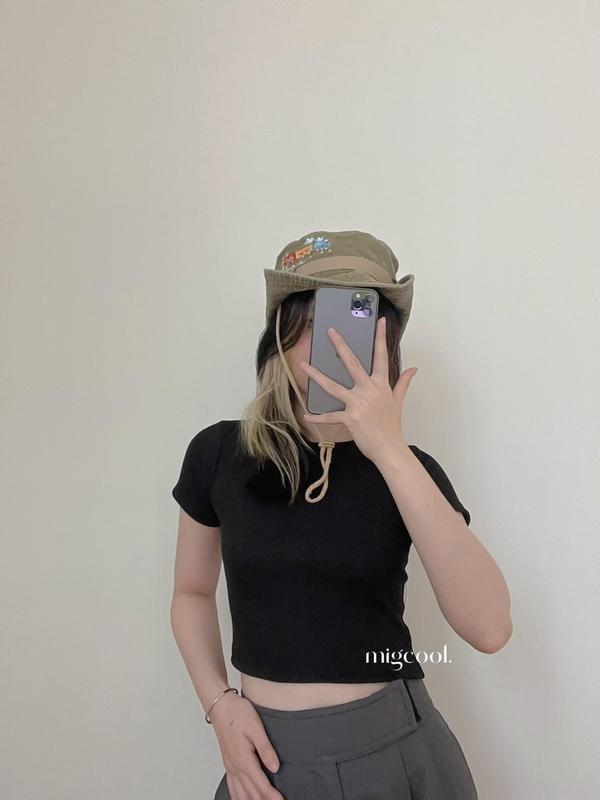 Áo croptop tay ngắn MIGCOOL cổ tròn kiểu dáng basic trơn PT1