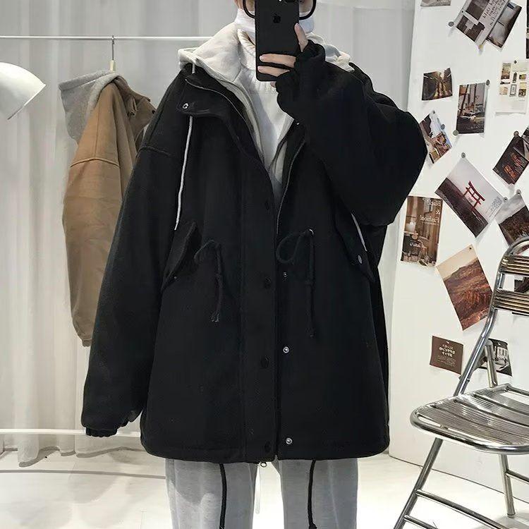 Product Introduction of 2024 Fake Two Pieces Hooded Cotton Coat Men's Winter New Japanese-Style Retro Loose Cotton Coat Thick Warm Quilted Jacket Clothes 2025 Casual Menswear Pocket Basic Collar Tops 8