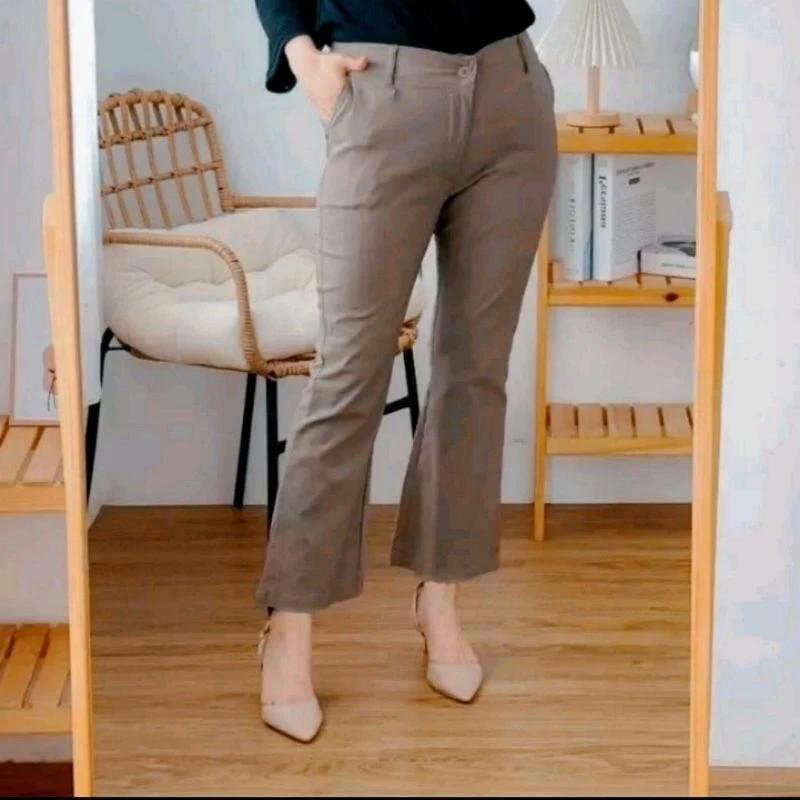 Product Introduction of Celana Cutbray Kancing Casual Basic Wanita Bahan Katun Twill Combed Ukuran Standar Kain Melar Nyaman Panjang Tebal Stretch Baggy Fit 7