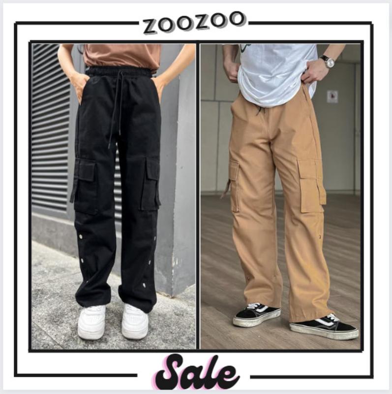 ZooZoo - Quần kaki Cargopant ZITI dáng suông ống rộng xẻ tà hàng thiết kế Nam Nữ Xanh Rêu
