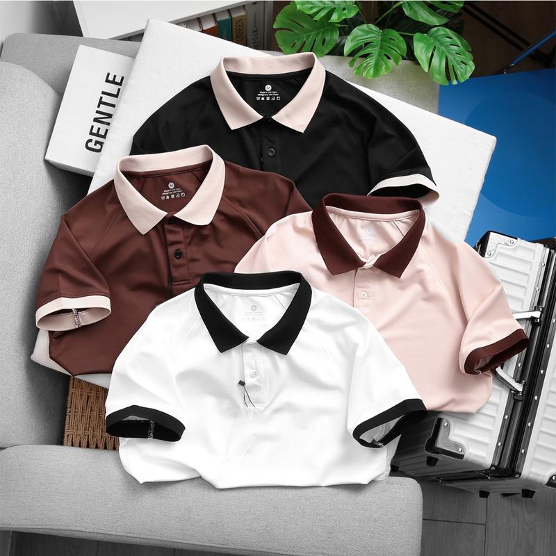  Áo Polo nam nữ ABFIT cổ bẻ thun CVC co dãn thoáng mát  hút mồ hôi  phối trơn viền ngắn tay trẻ trung cotton  Menswear Shirt trắng đen  cho bố A20 Nhung Tre 