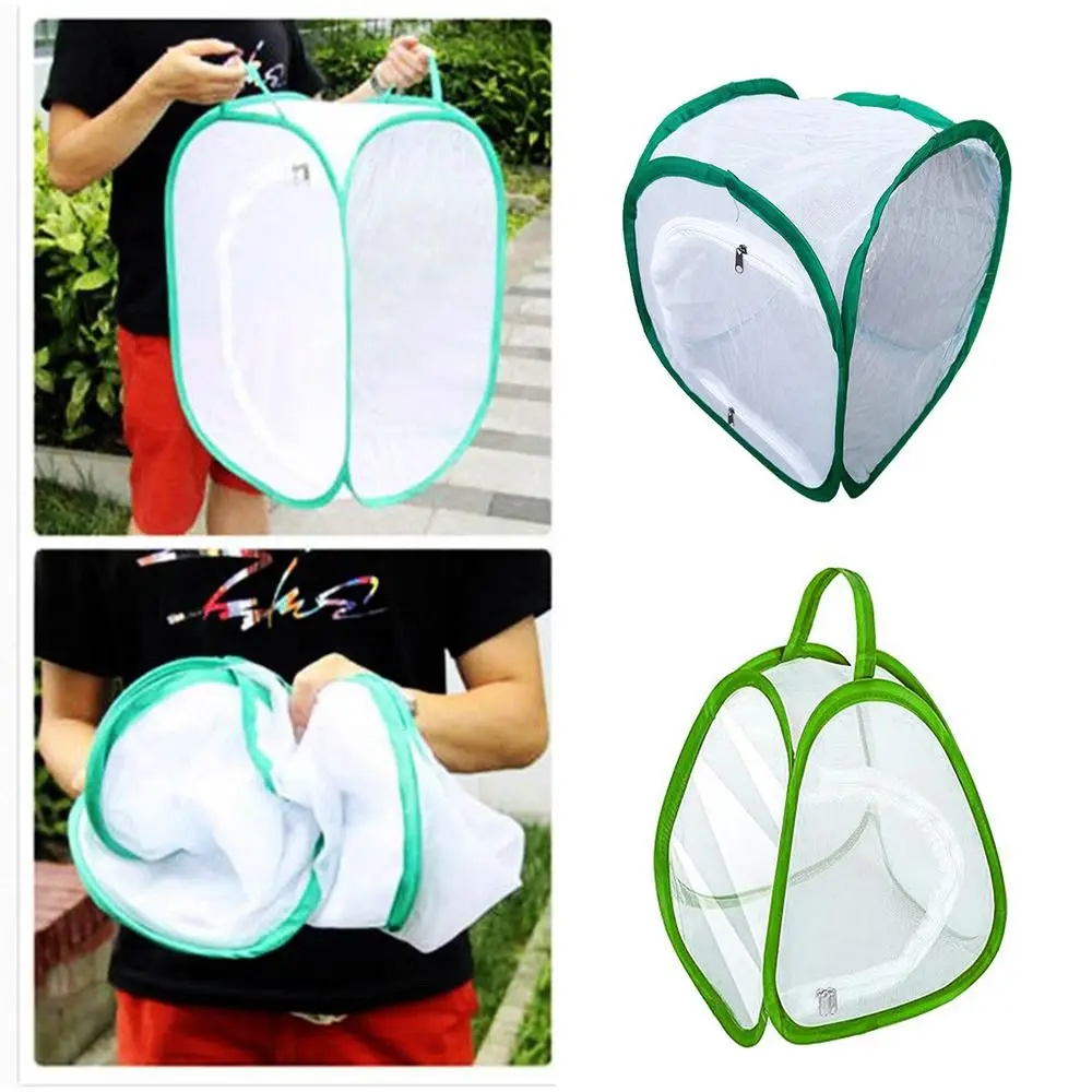 thingin Creative Green Collapsible Insect Cage Transparent Mesh Feeding Box Plant Insect Screen Insect Habitat Zipper Opening Breeding Observing Cages Butterfly Mantis Bird Silkworm