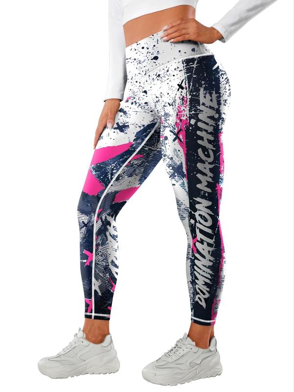 Women's All Over Print High Waist Leggings, Casual Comfy Breathable Skinny Pants for Yoga Gym Workout Running, Ladies Bottoms for All Seasons, Tight Leggings 4