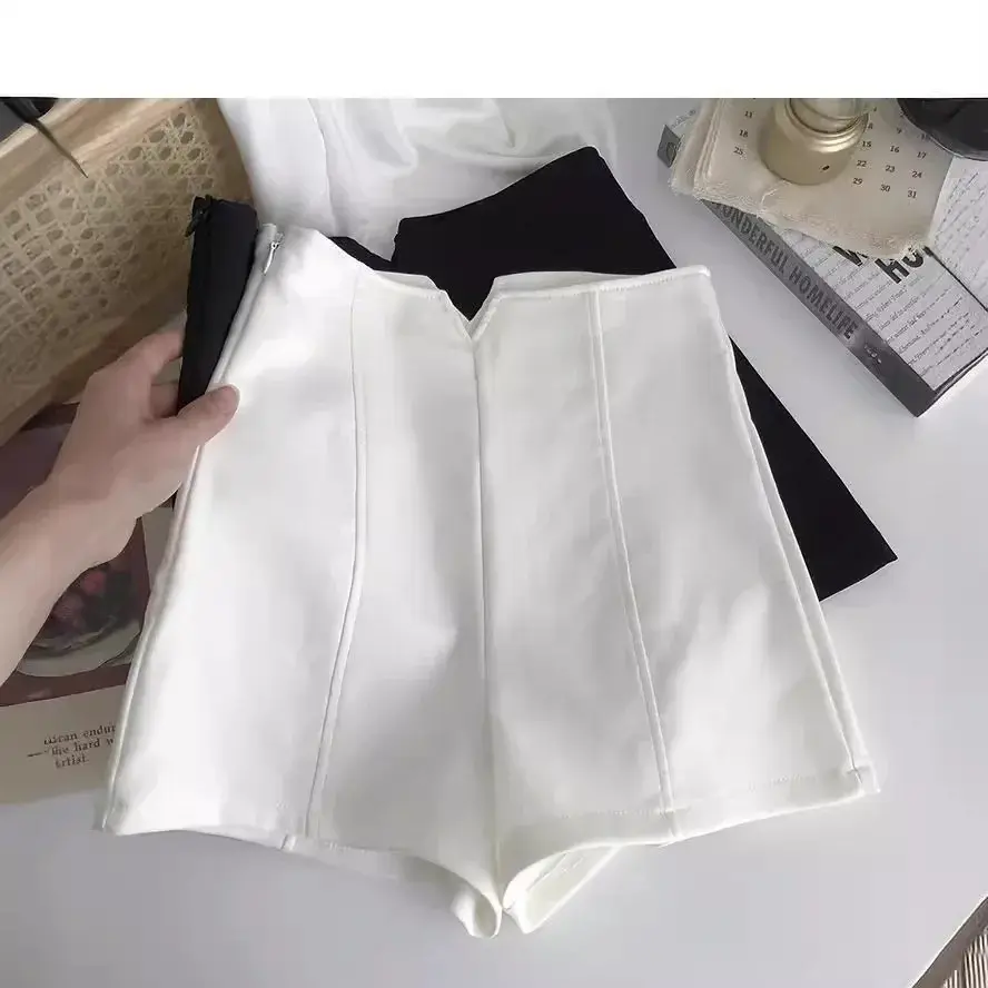2025 summer new high-waisted white bottoming shorts female external wear net red thin belly anti-glare