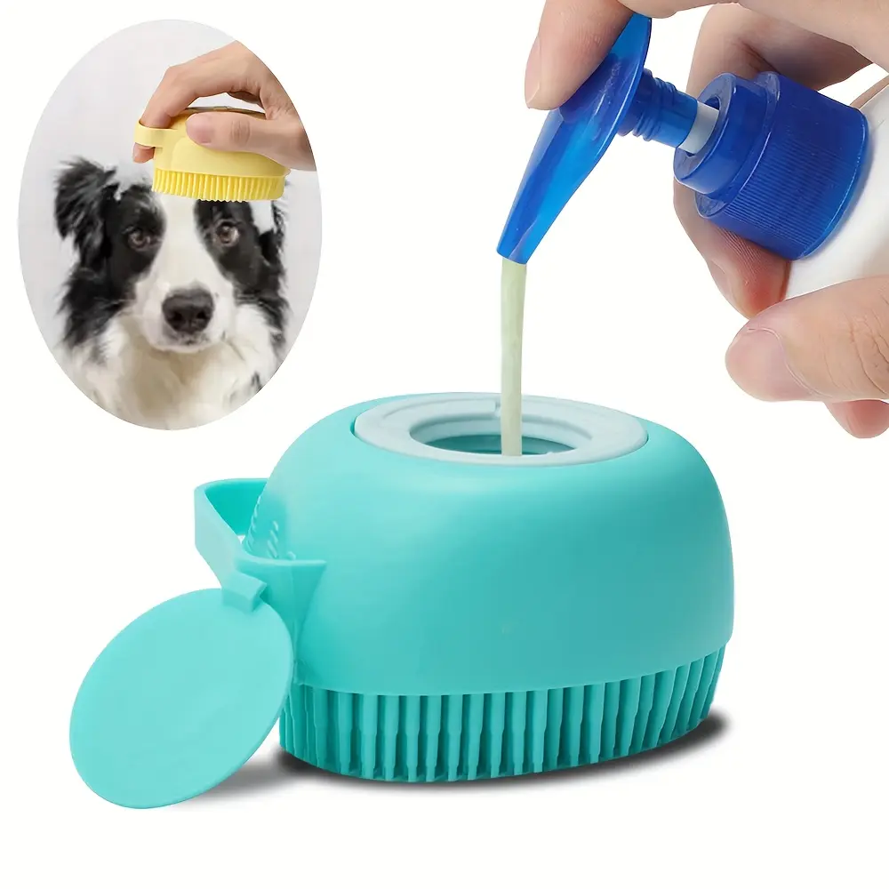 2pcs Soft Silicone Bath Sponges Set with Rubber Brush Heads for Pet Bathing, Includes Shampoo Dispenser Soap Brush