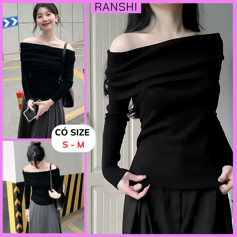   CÓ SIZE  Áo Trễ Vai Dài Tay Nữ RANSHI Thiết Kế Basic Form Dài Ôm Dáng Dễ Phối Đồ Chất Thun Tăm QC Dày Dặn Áo Tay Dài Áo Kiểu Nữ - RA291 Women Top Tết 
