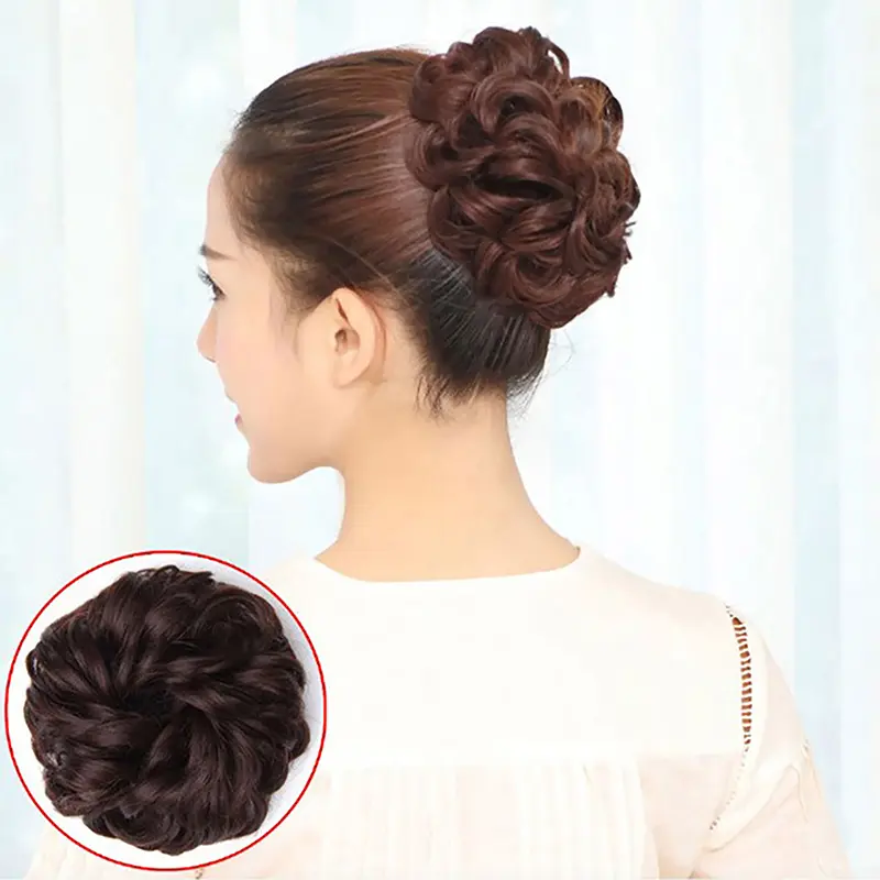 Tóc Giả Búi Tóc, Tóc Tổng Hợp, Tóc Nối Đuôi Ngựa Cho Nữ, Scrunchie, Sóng Co Giãn, Kiểu Tóc Xoăn, Bọc Scrunchie 3