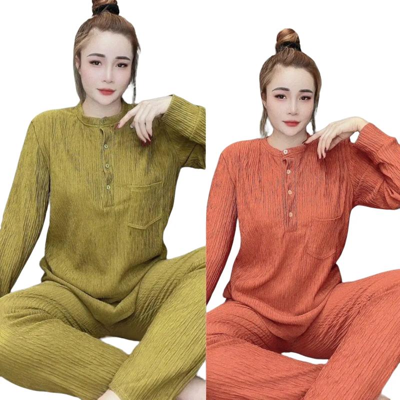 Đồ Bộ Nữ Bigsize Ủ Kem Vải Thun Xốp Nhật Áo Tay Dài Quần Dài ESHOP Đồ Mặc Nhà Đẹp Dễ Thương Bigsize Từ 45 Đến 90Kg