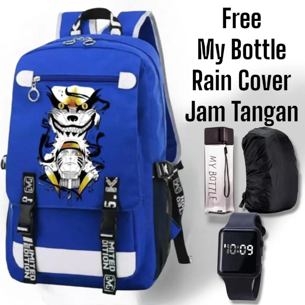 ADN STORE - TAS RANSEL SEKOLAH ANAK LAKI LAKI KARAKTER NARUTO KYUBI TAS NARUTO TAS ANIME TAS SEKOLAH ANAK SD COWOK CEWEK FASHION FREE JAM LED MY BOTTLE RAINCOVER TERBARU BANYAK BONUSNYA
