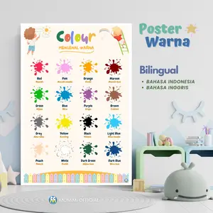 Poster Edukasi Warna Poster Belajar Anak Mengenal Warna Bilingual Bahasa Indonesia dan English
