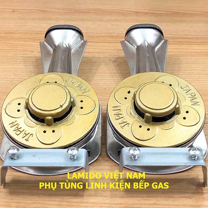 COMBO 2 Bộ Họng đầu đốt bếp gas l Ống điếu l Mâm chia lửa Sen NHÔM 43 - 78mm - Chữ JAPAN - FUJISHI - ( Kèm Bass gắn + Vít) - [ Phụ kiện bếp ga, linh kiện thay thế bếp đôi, đơn ]