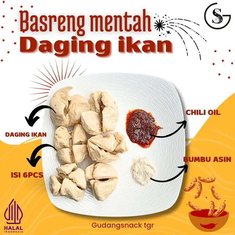 Basreng  Rasa Ikan Tuna Isi 6 Pcs Dengan Chili Oil GudangSnack Tgr Daging Food Baso Frozen Odeng Instan 1