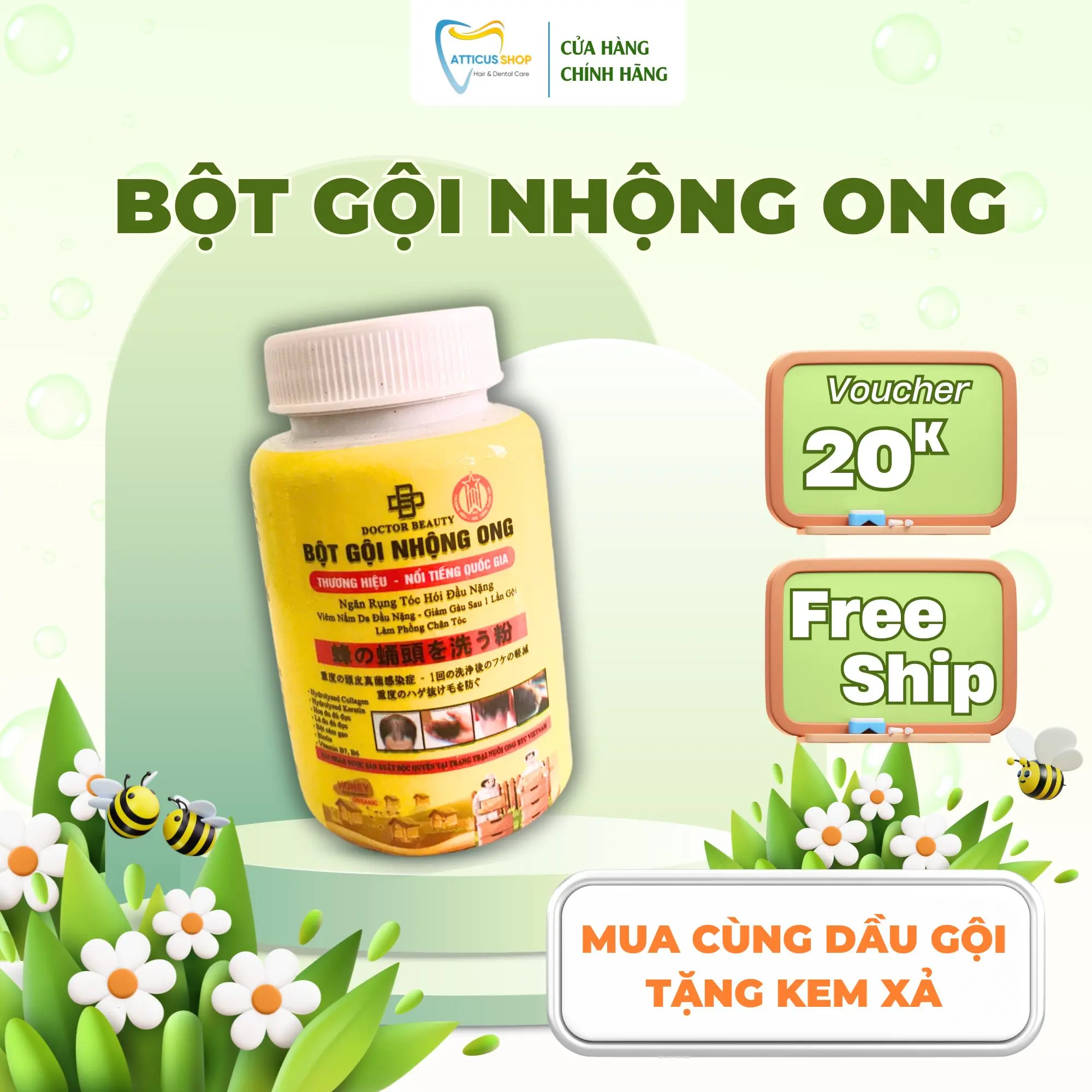 Bột gội nhộng ong doctor beauty - làm sạch bụi nhờn, ngăn ngừa rụng tóc