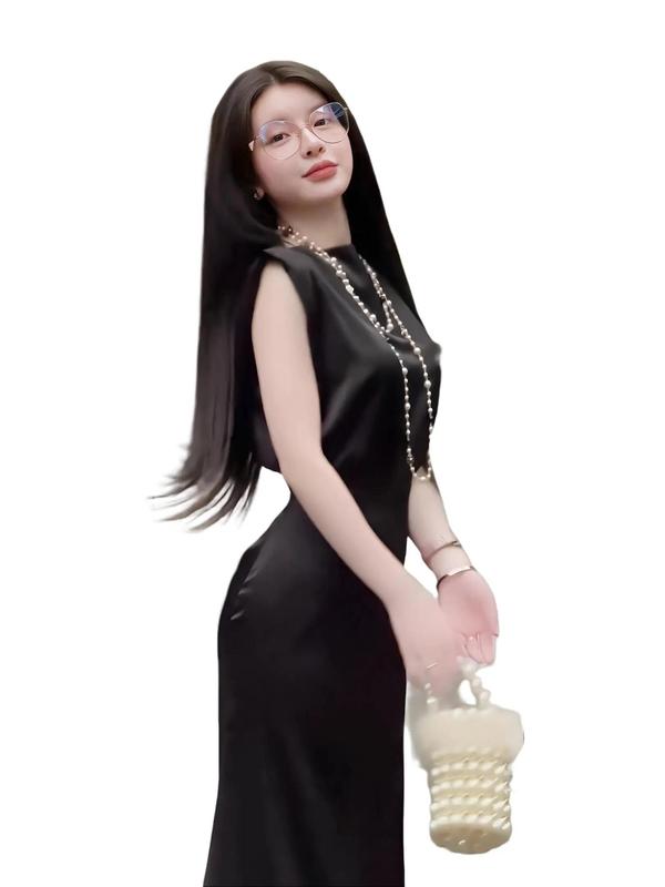 Set bộ lụa áo xuông phối chân váy đuôi cá Y51 Nữ Women Voi Chấm Bi Kem Top 1