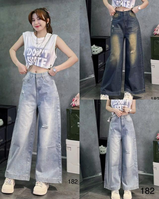 QUẦN JEANS NỮ ỐNG RỘNG 2 MÀU NẤM LÙN XINH DÀI 94CM ,JEAN LOE NHẸ KHÔNG GIÃN CHẤT DÀY DẶN LÊN FORM CHUẨN ĐẸP Women Pants
