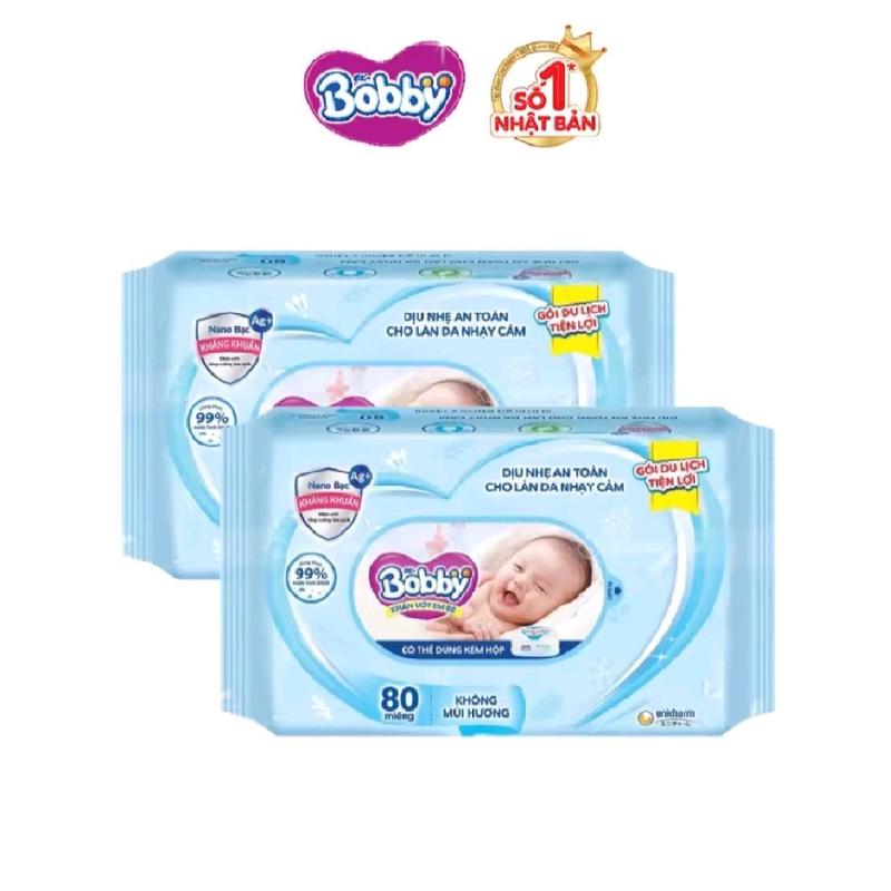 COMBO 2 Khăn ướt bobby gói 80 tờ dành cho em bé bobby băng vệ sinh