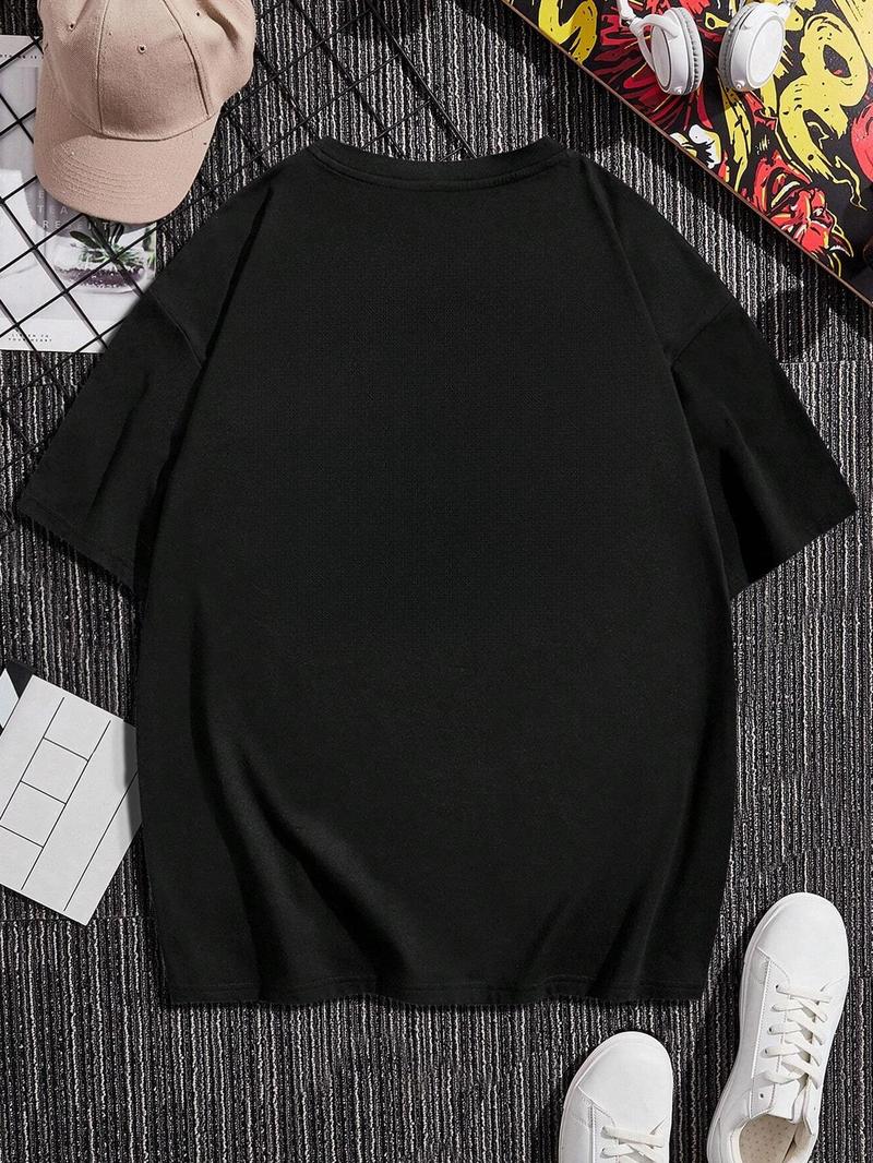 Product Introduction of Men's Cartoon Chicken & Letter Print Round Neck Tee, Regular Fit Casual Short Sleeve T-shirt for Summer, Men's Top for Daily Wear 9