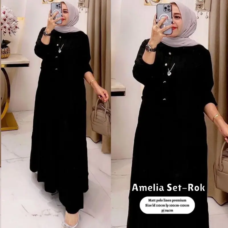 Amelia Set Rok Dan Atasan Bahan Crinkle Setelan Wanita Muslim Standar Dan Jumbo M-XXL Vitrah Fauziah Store 5
